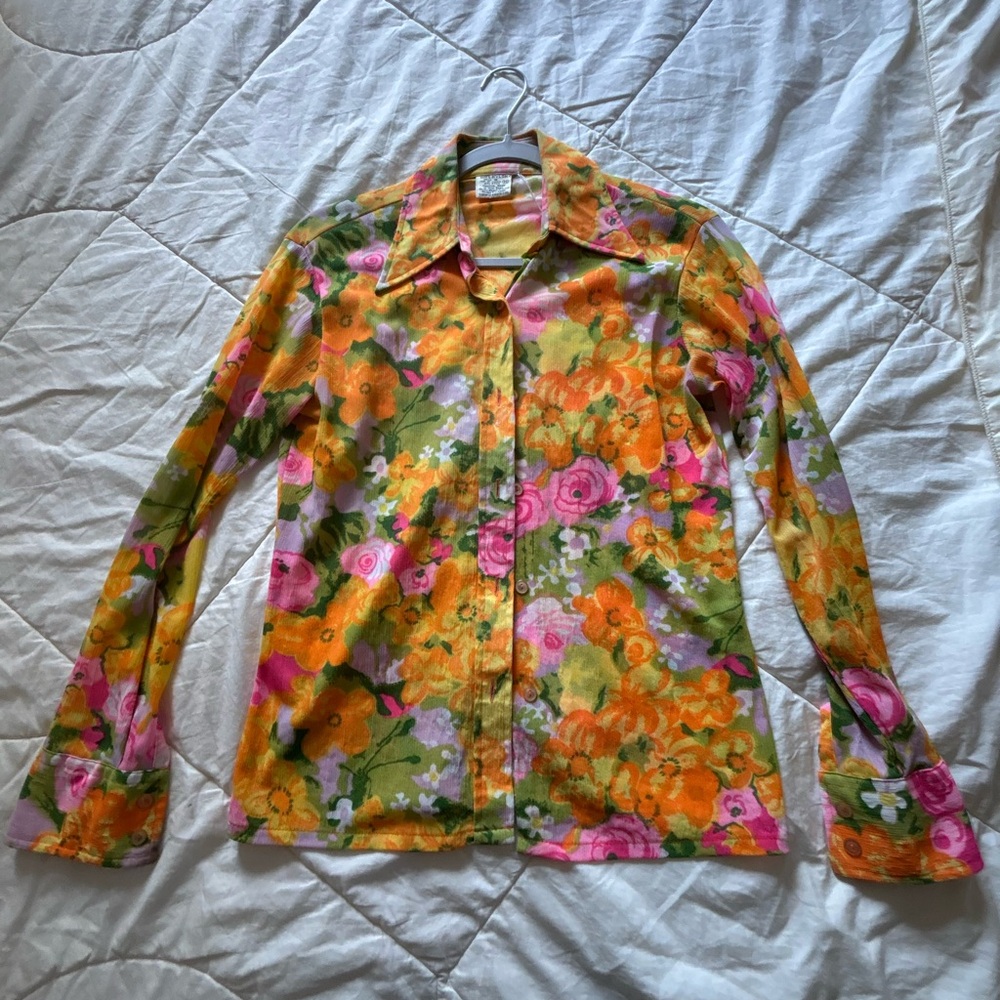 Vintage Floral Button Down Shirt - Multicolor